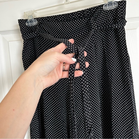 Elle Black and White Polka Dot Trouser Long Leg Wide Pants - Picture 2 of 9